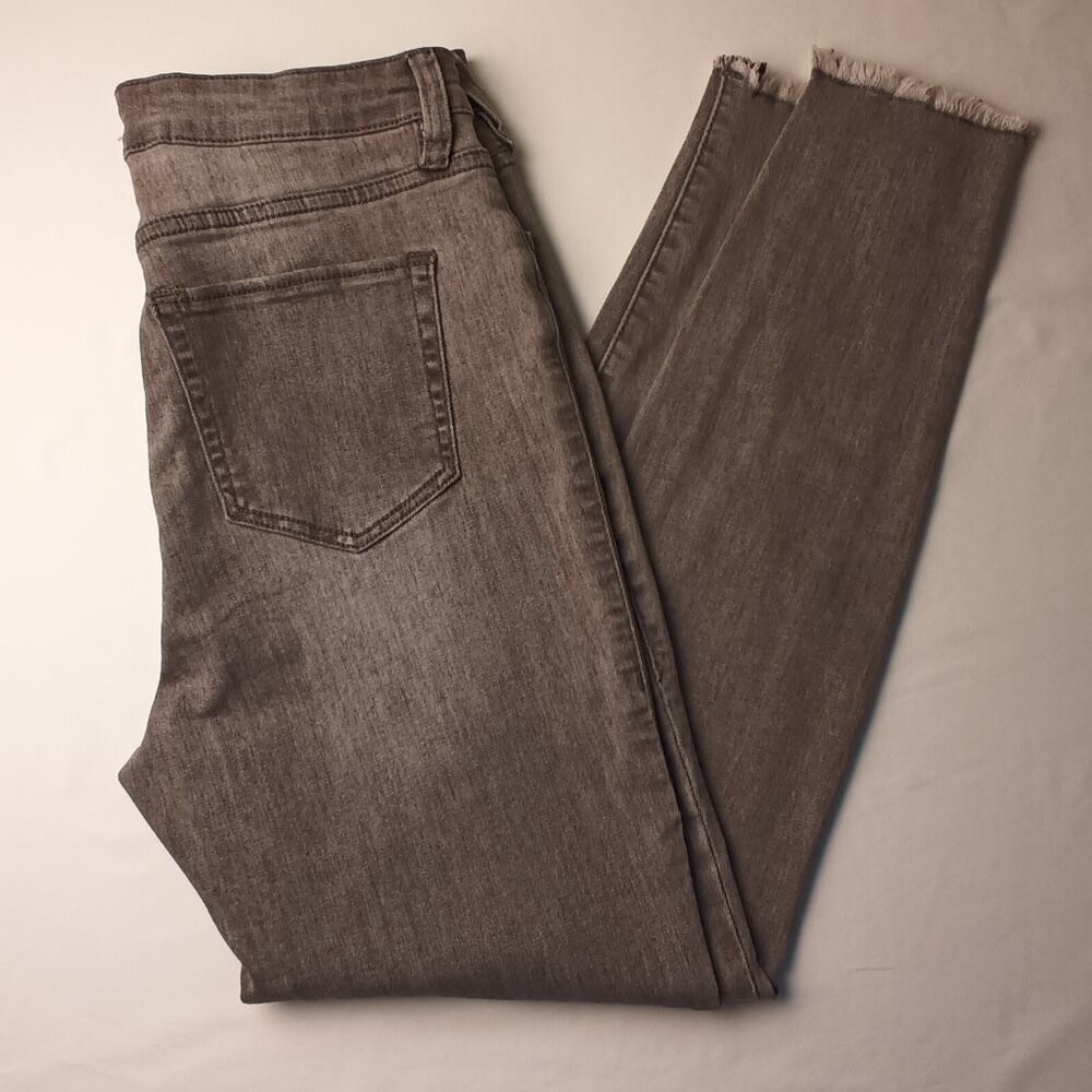 Nature Denim Womens High Rise Button Fly Frayed Hem Skinny Jeans Size 10/11 Grey